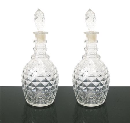Coppia di bottiglie in cristallo, Early 20th Century