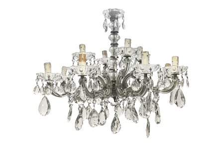 Lampadario a sospensione dodici luci in vetro di Boemia, 1930s - 1940s