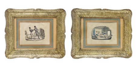 N.2 Cornici impero a vassoio con stampe, Sicily, early 19th century