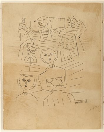 Massimo Campigli "Senza titolo" 1956
china su carta applicata su tavola
cm 32x24