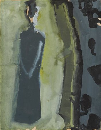 Mario Sironi "Composizione con figura" 1955 circa
tempera su carta applicata su