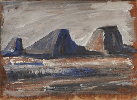 Mario Sironi "Paesaggio con montagne" 1953 circa
tempera e tecnica mista su cart