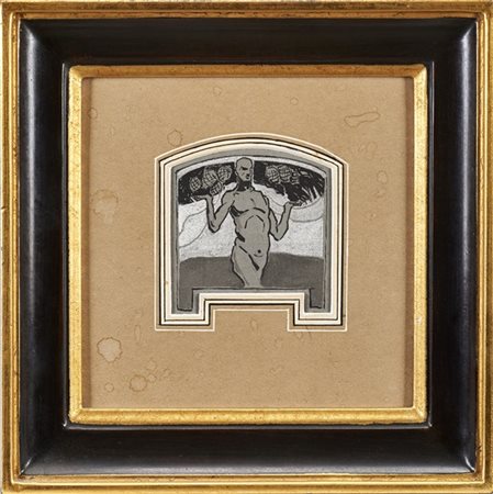 Fortunato Depero "Senza titolo" inizio anni '10 
china e tempera su tela applica