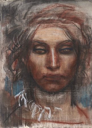 Pietro Annigoni "Il volto" 
sanguigna e pastello su carta incollata su tavola
cm