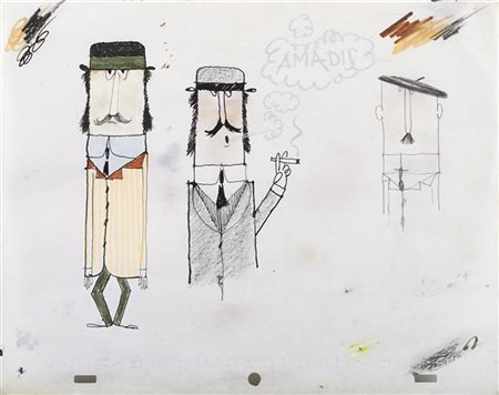 Pino Pascali "Amadis" 1959
tecnica mista su carta
cm 22x28
Studio dei personaggi