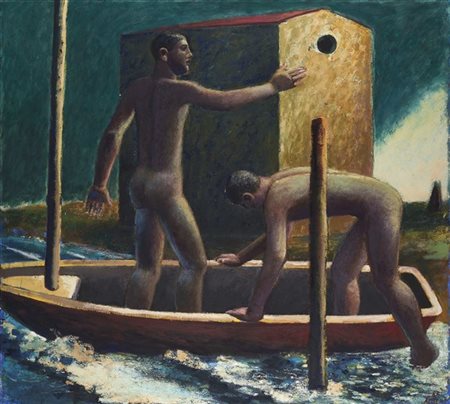 Hermann Albert "La partenza" 1987
olio su tela
cm 195x215
Firmato e datato 87 in