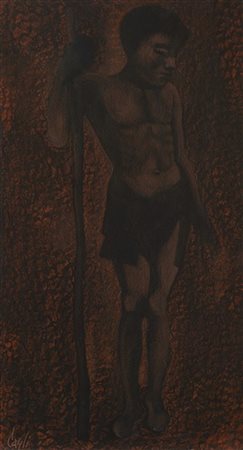 Corrado Cagli "La veglia" 1961
pastello ceroso a olio su carta intelata
cm 70x38