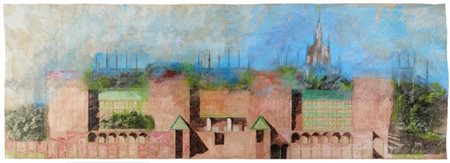 Aldo Rossi "Palasport" 1988
tecnica mista e stampa su carta
cm 68x194
Siglato, t