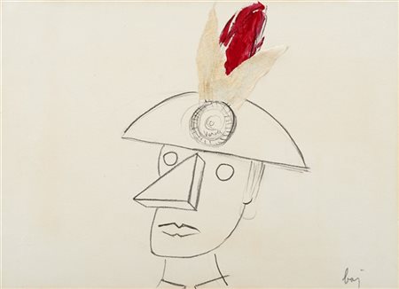 Enrico Baj "Senza titolo" 
tecnica mista e collage su carta intelata
cm 25x34
Fi