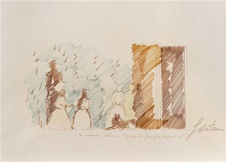 Tano Festa "Gruppo di famiglia nel giardino" metà anni '70
pennarello su carta
c