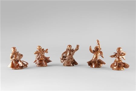 Fausto Melotti "Orchestra d'angeli" 1950 circa
ceramica smaltata, 5 pezzi
h cm d