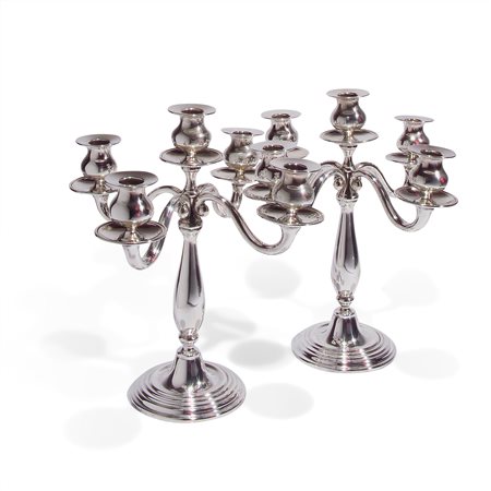 Coppia di candelabri a cinque fuochi in argento, Padova vecchia manifattura 
