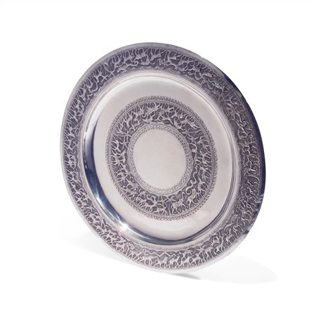 Salver in argento inciso, manifattura mediorientale del XIX secolo