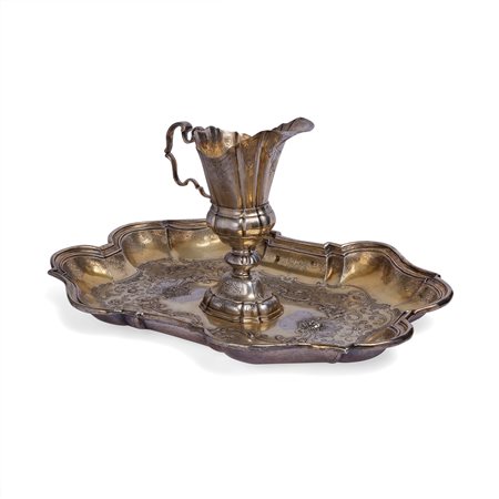 Caraffa e bacile in argento con parti dorate, Augsburg prima metà del XVIII secolo