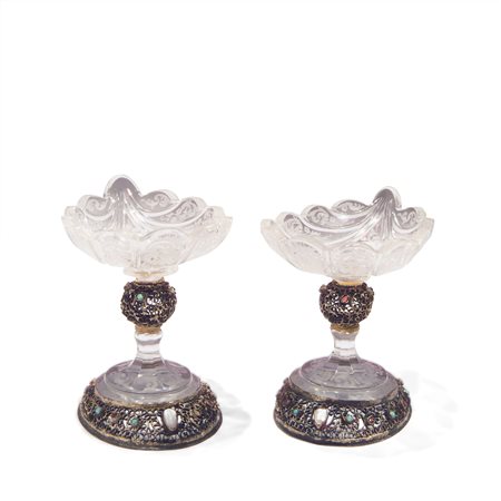 Coppia di saliere in vetro e argento, Germania XIX secolo
