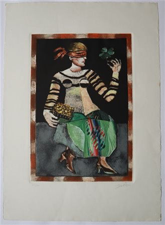 Franco Gentilini "Senza titolo" 
acquaforte e acquatinta a colori
(lastra cm 48,