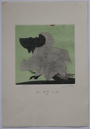 Gianni Dova "Personaggio" 1982
acquaforte acquatinta
lastra cm 24x24; foglio cm