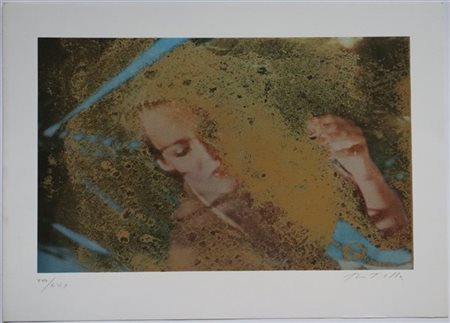 Mimmo Rotella "Figura - frottage" 1989
serigrafia a colori su carta metallizzata