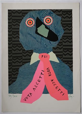 Enrico Baj "Mr. Accetti - Vota Accetti" 1970
serigrafia a colori
cm 84x59,5
Firm