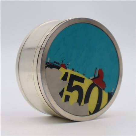 Mimmo Rotella "Orologio" 
orologio in silver plated in scatola in legno
diam, cm