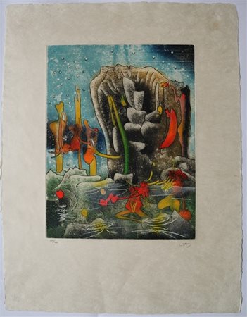 Roberto Matta "Senza titolo" 
acquaforte e acquatinta a colori su carta giappone