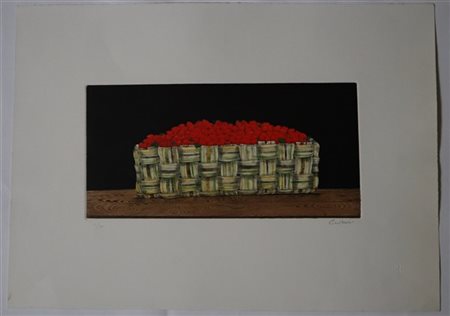 Bruno Caruso "Senza titolo" 
acquaforte e acquatinta a colori
foglio cm 50x70
fi