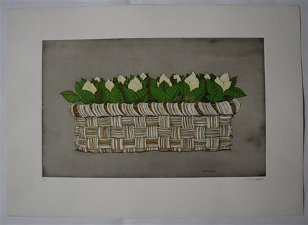 Bruno Caruso "Senza titolo" 
acquaforte e acquatinta a colori
foglio cm 50x70
fi