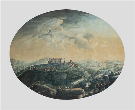 PITTORE NON IDENTIFICATO<BR>"Paesaggio collinare con castello" 1793