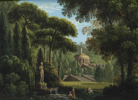 GIUSEPPE CANELLA<BR>Verona 1788 - 1847 Firenze<BR>"Paesaggio con figure e fontana" 1815