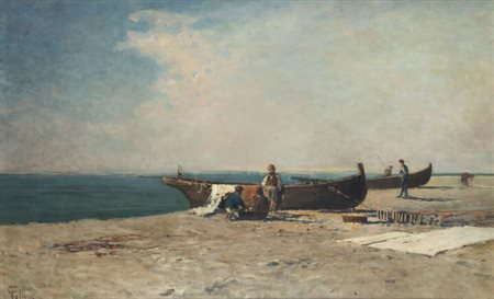 CARLO FOLLINI<BR>Domodossola (NO) 1848 - 1938 Pegli (GE)<BR>"Riposo di Pescatori"