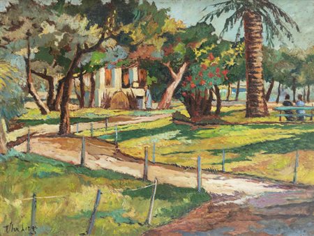 ULVI LIEGI (Luigi Levi)<BR>Livorno 1859 - 1939<BR>"Casetta nel parco"