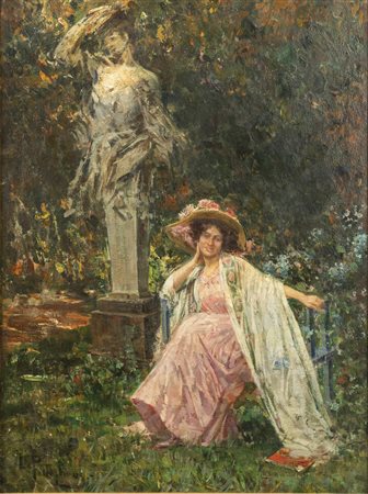 LUCA POSTIGLIONE<BR>Napoli 1876 - 1936<BR>"Signora in giardino"