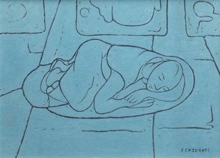 FELICE CASORATI<BR>Novara 1883 - 1963 Torino<BR>"Figura accovacciata" 1950 circa