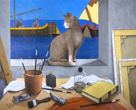 PINO PONTI<BR>Venezia 1905 - 1999<BR>"Venezia. Finestra sul mare con gatto" 1942