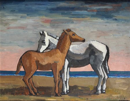 PIETRO MORANDO<BR>Alessandria 1892 - 1980<BR>"Cavalli in riva al mare" fine anni '930/primi anni '940