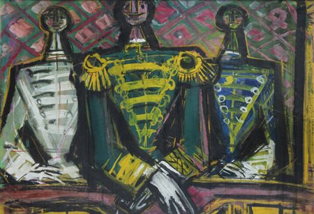 LUIGI SPAZZAPAN<BR>Gradisca d'Isonzo (GO) 1889 - 1958 Torino<BR>"Palco a teatro con ufficiali" 1950