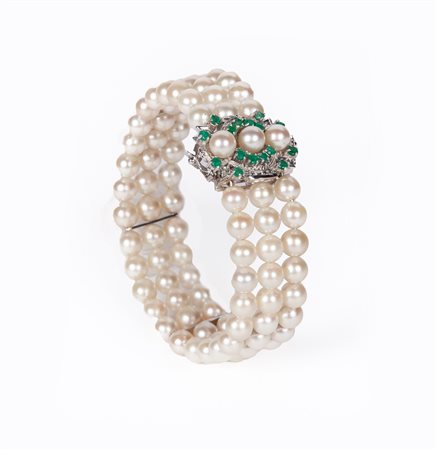  
Bracciale perle e smeraldi 
 vestibilità 19 cm