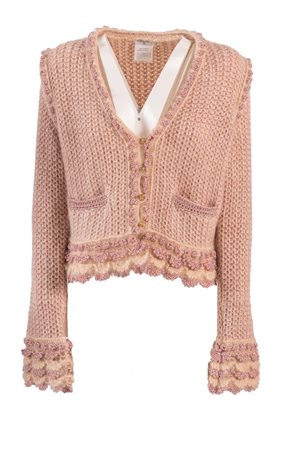 CHANEL Cardigan in lana e lurex lavorati a maglia sui toni del rosa con...