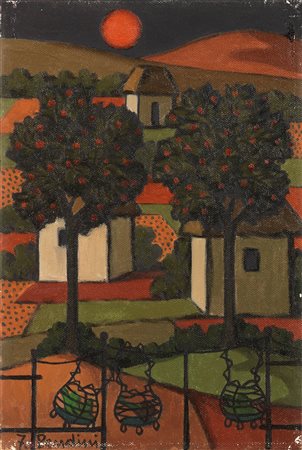 Fulvio Pendini, Paesaggio con gabbie, 1970