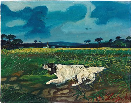 Antonio Ligabue, Paesaggio con cane, (1953-55)