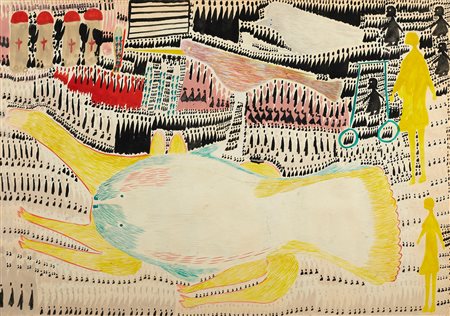 CARLO ZINELLI
Pesce e quadrupede sovrapposti su sfondo di "pretini", 1960-62
