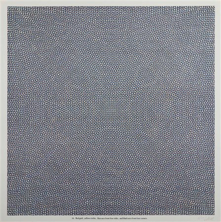 SOL LEWITT
Red grid, yellow circles, blue arcs from four sides, and black arcs from four corners, 1972