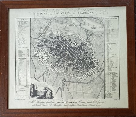 Pianta antica della città di Piacenza in cornice - stampa cm.58x66