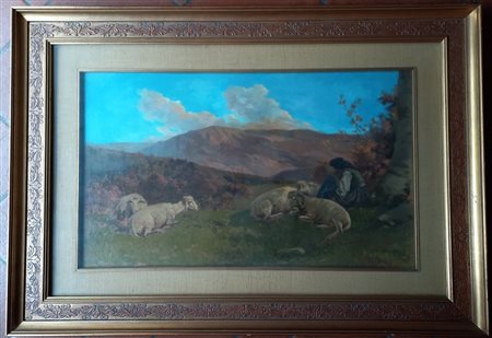 Giacobbi Ernesto (1891-1964) - Paesaggio con pastorella e pecore - olio su...