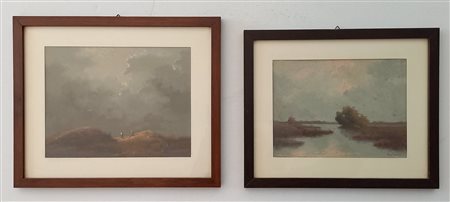 Solaro Omero (1909-2009) - Paesaggi - due dipinti ad olio su cartone cm....