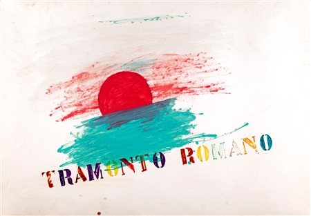 Franco Angeli (Roma, 1935 - Roma, 1988) Tramonto Romano Pennarelli e smalti...