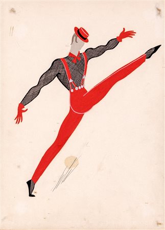 Ertè (San Pietro Burgo, 1892 - Parigi, 1990) Il ballerino Tempera su carta cm...