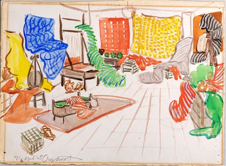 Anonimo del XX secolo ( - ) Interno 1948 Tempera e acquarello su carta cm...