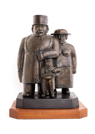 Franz Borghese (Roma, 1941 - Roma, 2005) Coppia con bambino Scultura in...