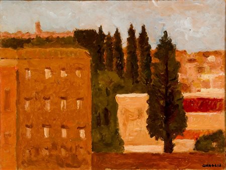 Carlo Quaglia (Terni, 1903 - Roma, 1970) Case Romane Olio su faesite cm 45x60...